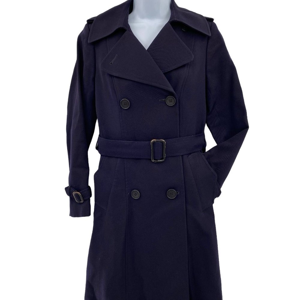 Micheli Rain Drops Womens Belted Full Length Navy Rain Coat